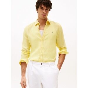 Tommy Hilfiger NWT Men's Yellow Linen Dress Shirt SIZ XL Slim Fit